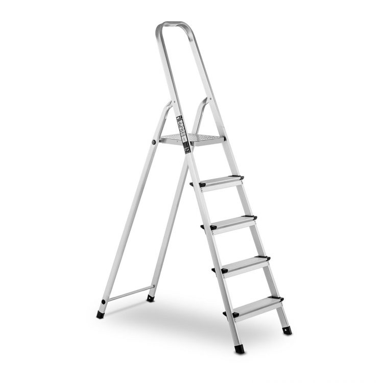 Hliníkový rebrík - jednostranný - 5 stupňov - 10060955 Hliníkový rebrík - jednostranný - 5 stupňov. Nosnosť do 150 kg, 5 protišmykových priečok, bezpečný zaisťovací mechanizmus.