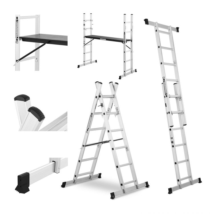 Rebríkové lešenie 2x6 - 2,75 m | 150 kg. Viacúčelové využietie vďaka max. pracovnej výške 2,7 m. Plošina s protišmykovou úpravou.