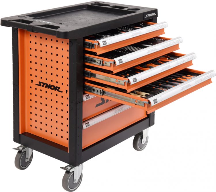 Dielenský vozík s náradím 6 zásuviek oranžová 302 ks náradia - 1