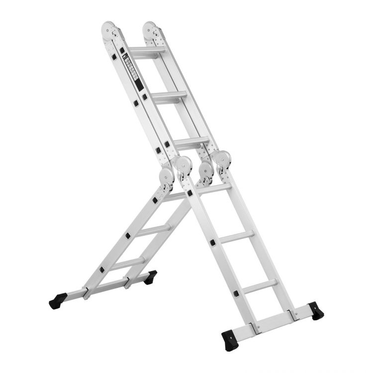 Hliníkový rebrík - multifunkčný + pracovné rukavice, model MSW-AVL12-SET - 5, maximálne povolené zaťaženie 150 kg a prevádzková výšky do 356 cm.