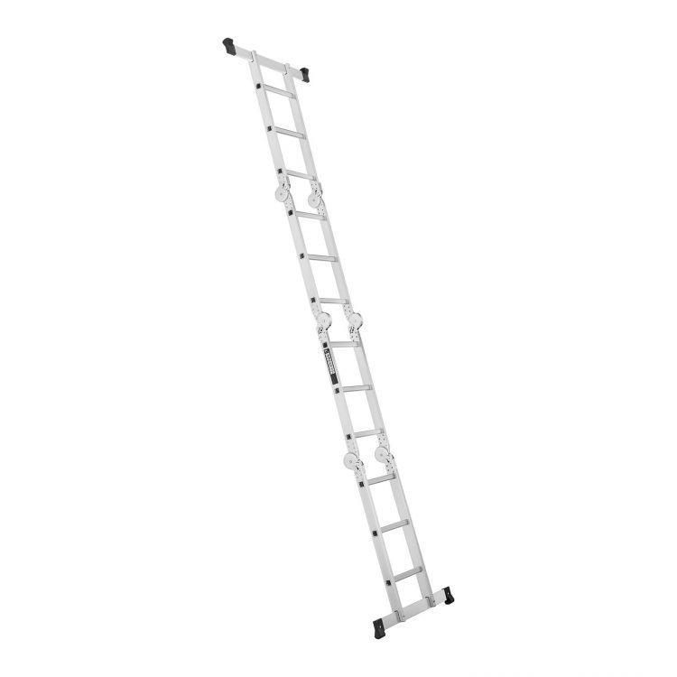 Hliníkový rebrík - multifunkčný + pracovné rukavice, model MSW-AVL12-SET - 7, maximálne povolené zaťaženie 150 kg a prevádzková výšky do 356 cm.