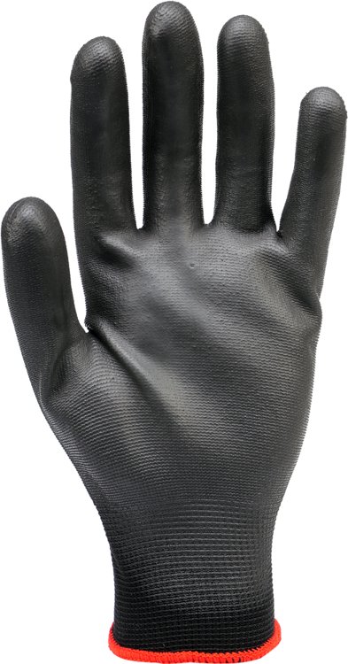Pracovné rukavice | nylonová čierna YT-7473, potiahnuté polyuretánom na uchopovacej časti, hmotnosť 50 g, v súlade s normami EN388 a EN420.