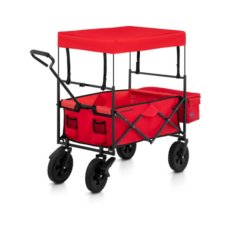 Záhradný skladací vozík s brzdami - 100 kg - červený | UNI_CART_03, praktický vozíky do záhrady na vývoz zvyškov zeleniny, ovocia, lístia alebo konárov.