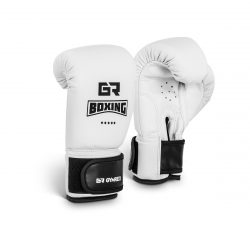 Boxerské rukavice pre deti | 4 oz – biele, model : GR-BG 4W, silné, dvojité prešívanie, hustá pena, bezpečné zapínanie na suchý zips, stabilizácia zápästia.