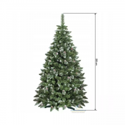 Umelý vianočný stromček borovica strieborná šiška | 220 cm, hústé ihličie zakončené šiškami a kryštálmi ľadu, symbol vianočných sviatokov.