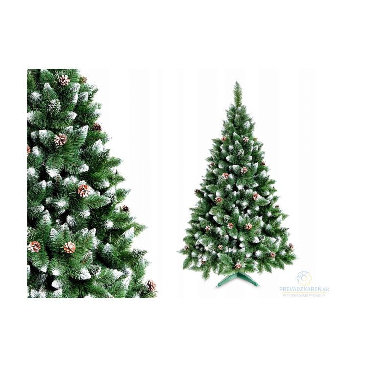 Umelý vianočný stromček borovica strieborná šiška | 220 cm, hústé ihličie zakončené šiškami a kryštálmi ľadu, symbol vianočných sviatokov.