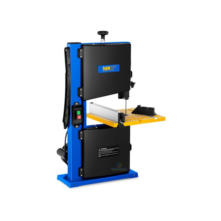 Pásová píla na drevo - 350 W | 415 ot./min, pracovná plocha 30 x 30 cm, rezací stôl možno nakloniť až o 45 °, výška rezu: 90 mm, šírka rezu: 233 mm.