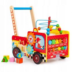Drevené chodítko | hasičské vozidlo + labyrint. Pre najmenšie deti je hračka vyrobená z vybraných vysoko kvalitných materiálov so špeciálnym účelom.