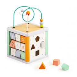 Edukačná drevená kocka s labyrintom 5v1 | Eco toys, pre dieťa od 18 mesiacov, hraním sa zvyšuje zručnosti dieťaťa a zároveň podporujé logické myslenie.