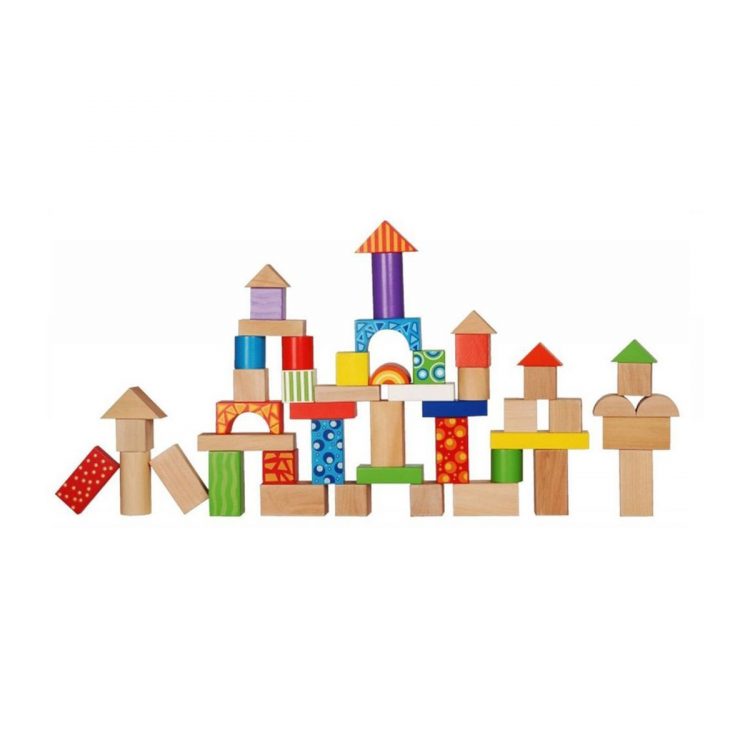 Sada drevených kociek farebné mesto | 50 ks, edukačné hračky pre deti od 18 mesiacov, neobsahujú ostré hrany, rôzne tvary elemento pre tvorivosť.