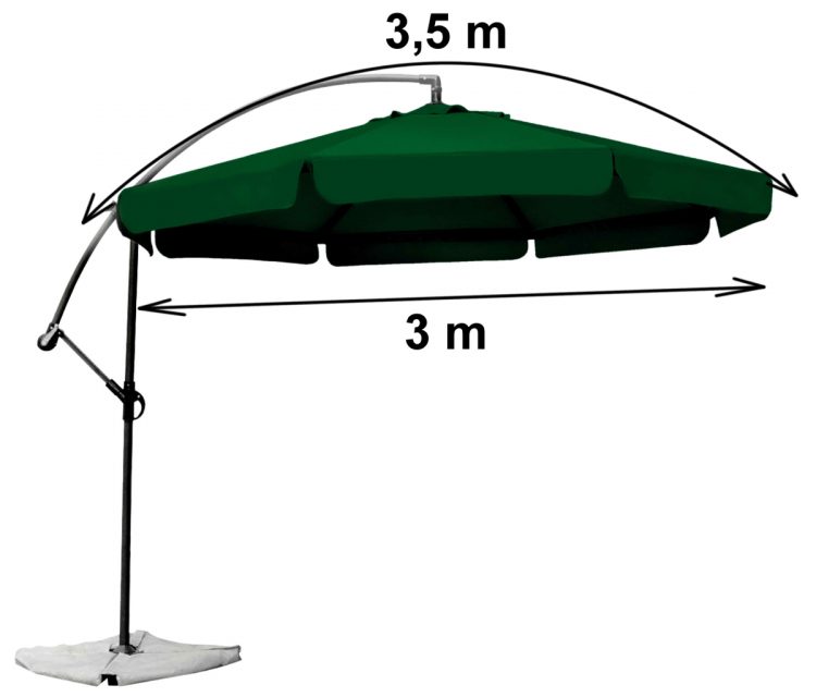 Slnečník na terasu šedý 350 cm | MU-H300 GREEN, jednoduché naklánanie slnečníka, ochrana proti slnku a UV žiareniu, na terasu, k bazénu a grilu.