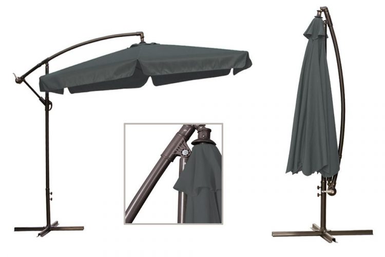 Slnečník na terasu šedý 350 cm | MU-H300 DARK GREY, jednoduché naklánanie slnečníka, ochrana proti slnku a UV žiareniu, na terasu, k bazénu a grilu.
