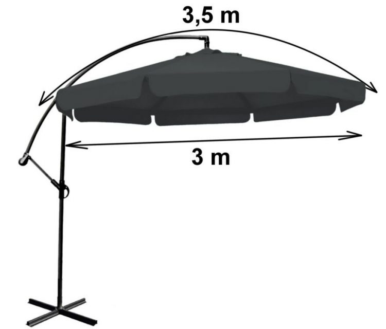 Slnečník na terasu šedý 350 cm | MU-H300 DARK GREY, jednoduché naklánanie slnečníka, ochrana proti slnku a UV žiareniu, na terasu, k bazénu a grilu.