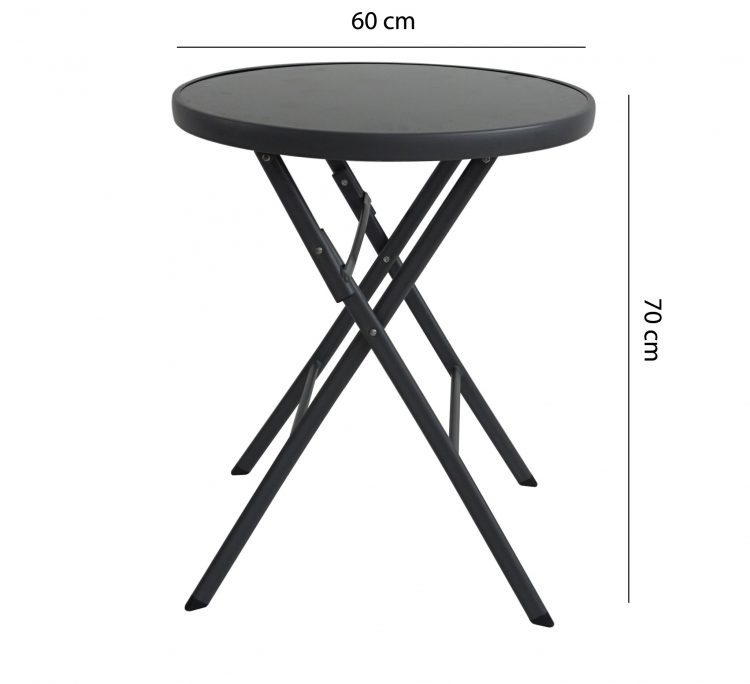 Terasový stôl - skladací okrúhly | 60 cm, stabilná oceľová konštrukcia, tvrdené sklo, jednoduchá údržba a zloženie,na terasu, balkón alebo do záhrady.