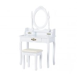 Toaletný stolík so zrkadlom + stolička | Avery, praktický kozmetický stolík do spálne alebo študentskej izby, na líčenie a zároveň uloženie šperkov.