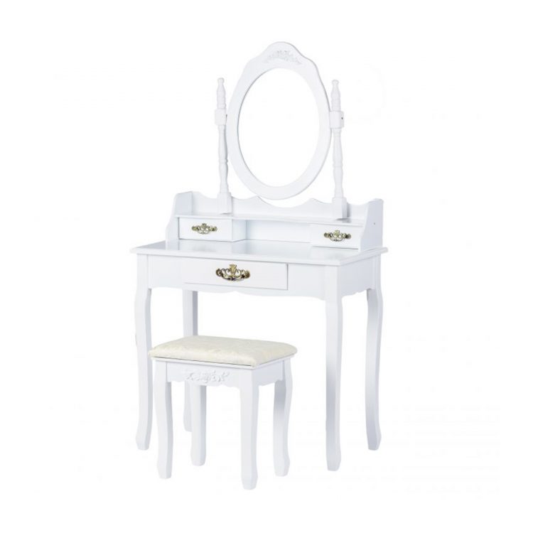 Toaletný stolík so zrkadlom + stolička | Avery, praktický kozmetický stolík do spálne alebo študentskej izby, na líčenie a zároveň uloženie šperkov.