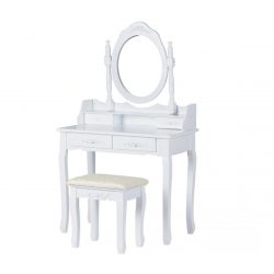 Toaletný stolík so zrkadlom + stolička | Grace, so 4 zásuvkami, zhotovený v klasickom štýle, vhodný pre každú dámu ako nábytok do spálne.