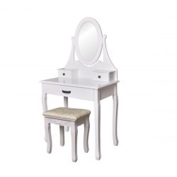 Toaletný stolík so zrkadlom + stolička | Riley, kozmetický stolík zhotovený v škandinávskom štýle, vhodný bytový doplnok do každej spálne a študentskej izby