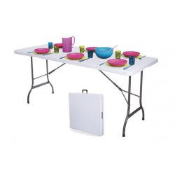 Záhradný cateringový stôl skladací | 180x70 cm biely, pre usadenie 6 osôb, jednoduché rozloženie, nosnosť do 100 kg, na rodinné a spoločenské udalosti.
