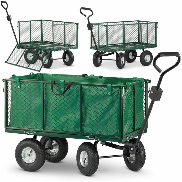 Záhradný prepravný vozík – 450 kg | plachta s ručkami, funkcie 3v1 na prevoz ťažkého alebo sypkého materiálu, stabilná konštrukcia, plachta s ručkami.