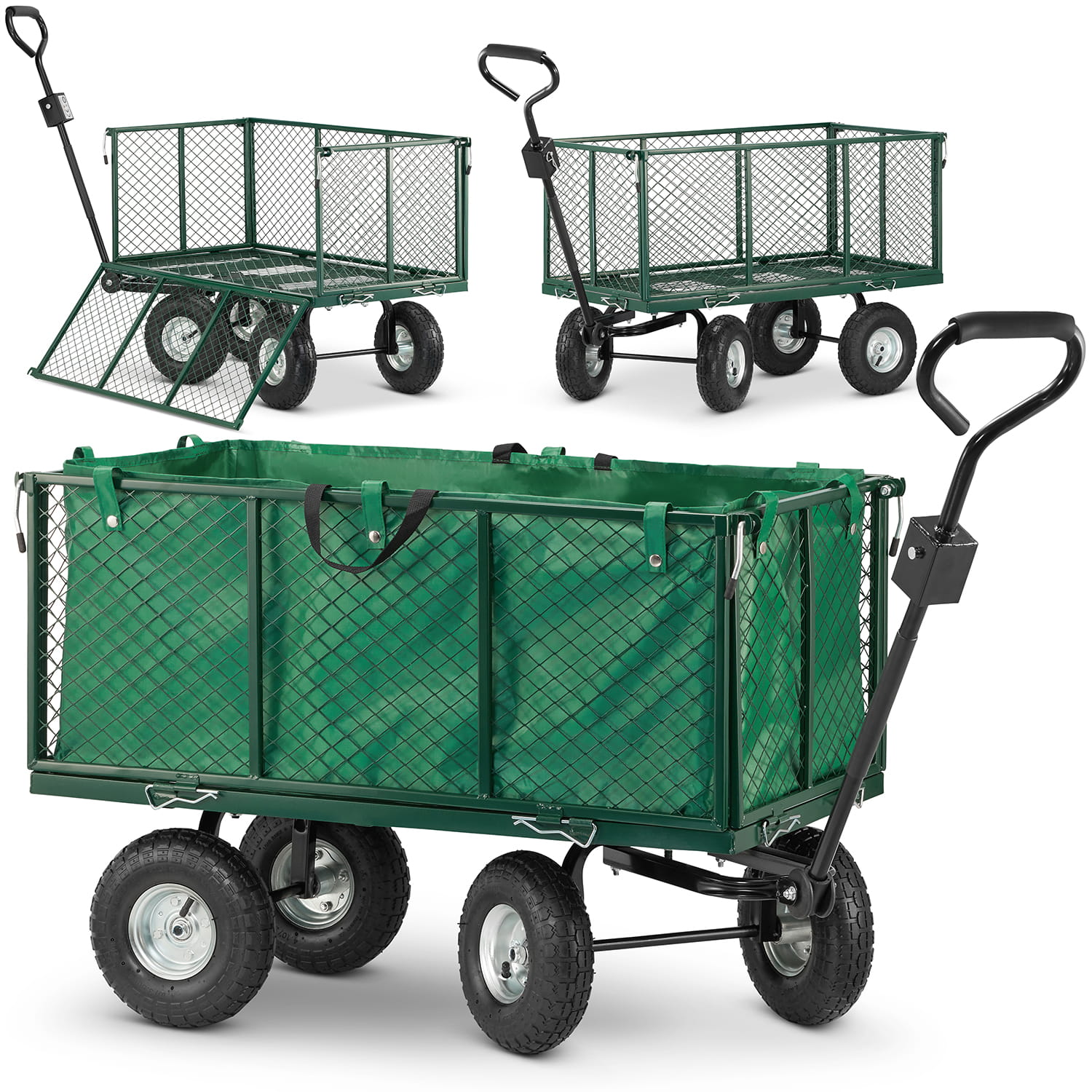 Záhradný prepravný vozík – 450 kg | plachta s ručkami, funkcie 3v1 na prevoz ťažkého alebo sypkého materiálu, stabilná konštrukcia, plachta s ručkami.