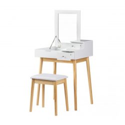 Toaletný stolík so sklopným zrkadlom + stolička | Sarah, kozmetický stolík s praktickým sklopným zrkadlom, ktoré šetrí priestor v spálni, študentskej izbe.