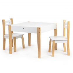 Detský stôl s dvoma stoličkami + tabuľa | 4x úložný priestor, je skvelá sada pre všetky deti. Stôl má pevné borovicové nohy, ktoré mu dodávajú stabilitu.