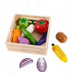 Drevená sada zeleniny na krájanie + košík | 10ks, didaktická hračka pre deti, je skvelým doplnkom do detských kuchýň, naučí rozpoznať zeleninu a jej farby.