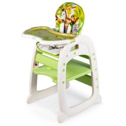 Detská jedálenská stolička a stôl 2v1 ZOO | zelená, pre deti od 6 do 36 mesiacov, nosnosť 30 kg, Stolík možno využit taktiež maľovanie alebo kreslenie.