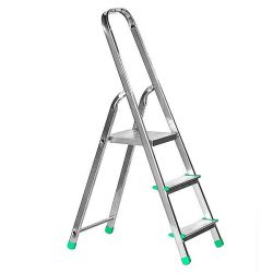 Hliníkový rebrík ALOSS | 3 stupne 120kg Výška nakloneného rebríka: 1,20 m alebo 0,59 m Šírka: 435 mm Hmotnosť: 2,6 kg Nosnosť: 120 kg
