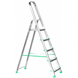 Hliníkový rebrík ALOSS | 5 stupne 120kg Výška rebríka: 1,75 m Výška nakloneného rebríka: 1,63 m alebo 1,02 m Šírka: 459 mm