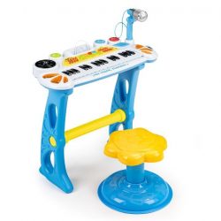 Klavír pre deti s mikrofónom a stoličkou | modrý. Vďaka tejto hračke bude mať vaše dieťa možnosť posunúť sa do sveta melódií, zvukov a skladať vlastné