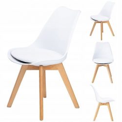 Sada stoličiek s poduškou – biela, 4ks | VENICE. Stabilná a odolná konštrukcia. Masívne bukové nohy. Ochrana pred poškriabaním podlahy.