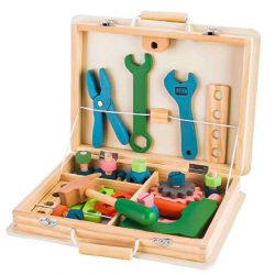 Drevený kufrík s náradím | multi, drevená sada náradia na hranie pre deti, rozvoj fantázie i manuálnej zručností u vašich detí.