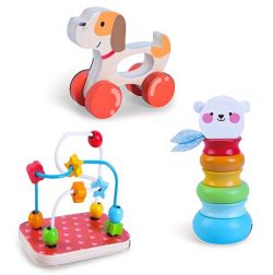 Drevená sada 3 ks didaktických hračiek | psík, labyrint, veža, zábavná sada na hranie, rozvíja motoriku a logické myslenie dieťaťa.