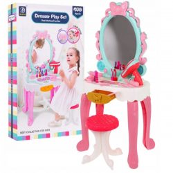 Detský toaletný stolík na batérie | stolička+príslušenstvo je vybavený s doplnkami a taburetom je ideálnym riešením pre malú módu.