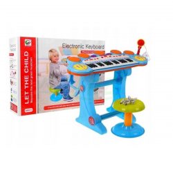 Keyboard pre deti + bubny MP3 USB 3 oktávy | modrý obshuje hudobnú klávesnicu so stupnicou, 5 druhov malých bubienkov, stoličku a ďalšie.