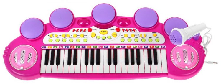 Keyboard pre deti + bubny MP3 USB 3 oktávy | ružový