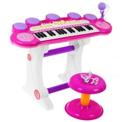 Keyboard pre deti + bubny MP3 USB 3 oktávy | ružový so stupnicou a bubnami. Obsahuje 6 druhov hudobných rytmov a 8 druhov nástrojov.