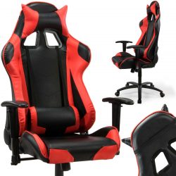Herná stolička s opierkou hlavy | čierno-červená je tvarovaná tak, aby zabezpečila najvyšší komfort sedenia. S nastaviteľným uhlom sklonu.
