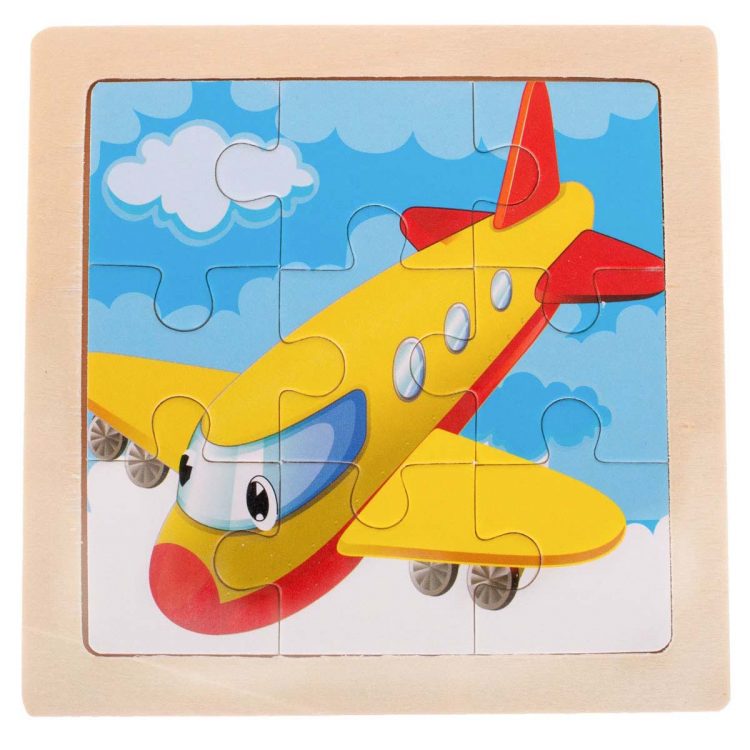Drevené puzzle 9-dielne 11x11cm | Lietadlo je skvelý spôsob, ako sa naučiť trpezlivosti, logickému mysleniu a rozvoju motorických schopností.