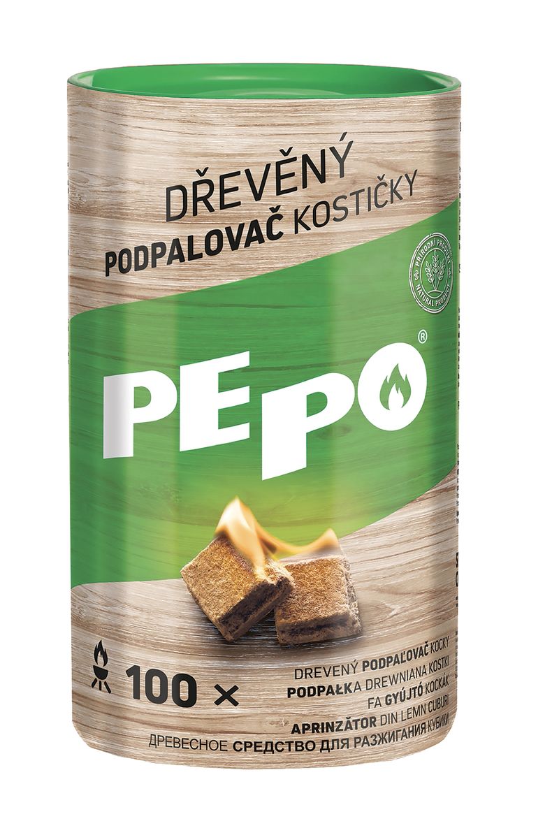 S-2171069 Podpaľovač PE-PO drevený - kocky | 100 ks obsahuje iba lisované drevené piliny a parafín. Horí cca 7 minút.