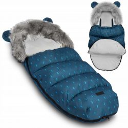 Detský zimný fusak do kočíka s kožušinou - modrý bude dobre fungovať za každých podmienok, pričom zabezpečí pohodlie a pocit bezpečia.