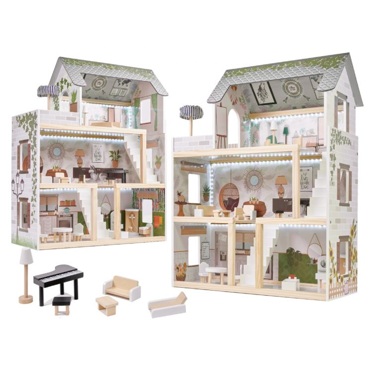 Moderný drevený domček pre bábiky | + nábytok bude splneným snom každého dieťaťa. Bude dokonalým domovom pre všetky bábiky a figúrky.