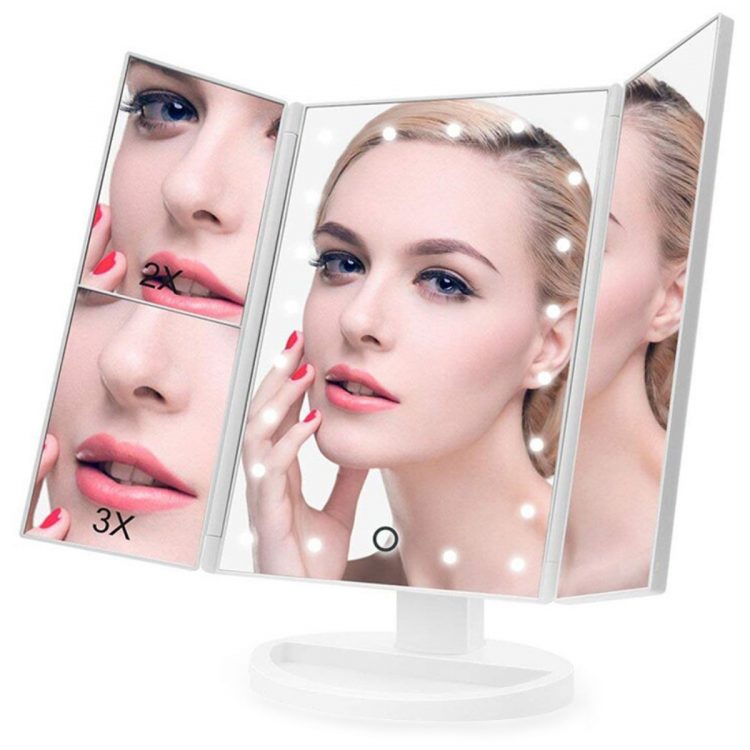 Kozmetické zrkadlo so zväčšením a LED osvetlením má vstavané LED podsvietenie, ovládané dotykovým spínačom zabudovaným v tele zrkadla.