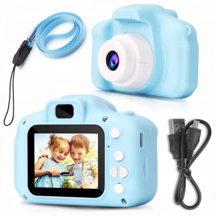 Detský digitálny fotoaparát HD 1080p + hry | modrý zaznamenáva 1080p HD videozáznamy. Obsahuje 5 klasických logických hier.