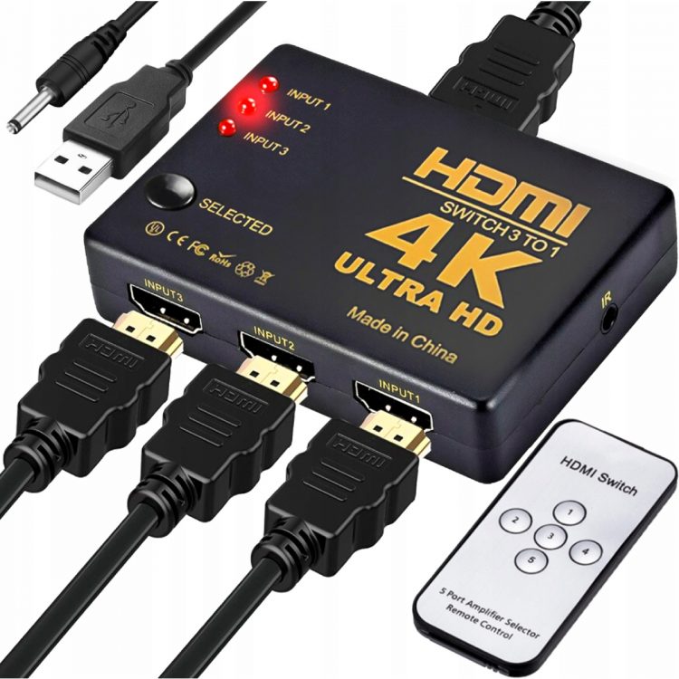 HDMI rozbočovač - prepínač 4K + diaľkové ovládanie je kompatibilný s akýmkoľvek zariadením, ktoré má konektor HDMI