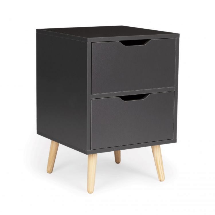 Moderný nočný stolík - 2 zásuvky | šedý sa výborne hodí ako spálňový nábytok. Jednoduchý, univerzálny dizajn.