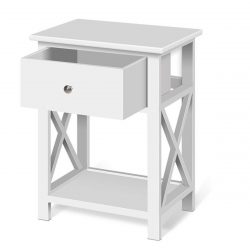 Nočný stolík so zásuvkou a policou - biely je dokonalým kusom nábytku do spálne, obývačky, ale aj kúpeľne a na akékoľvek miesto.