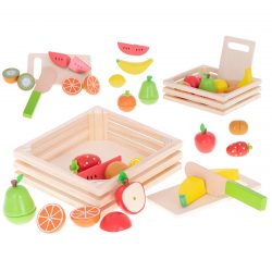 Detské drevené magnetické ovocie na krájanie v košíku umožní pripraviť lahodný ovocný šalát pre všetky bábiky a plyšákov.